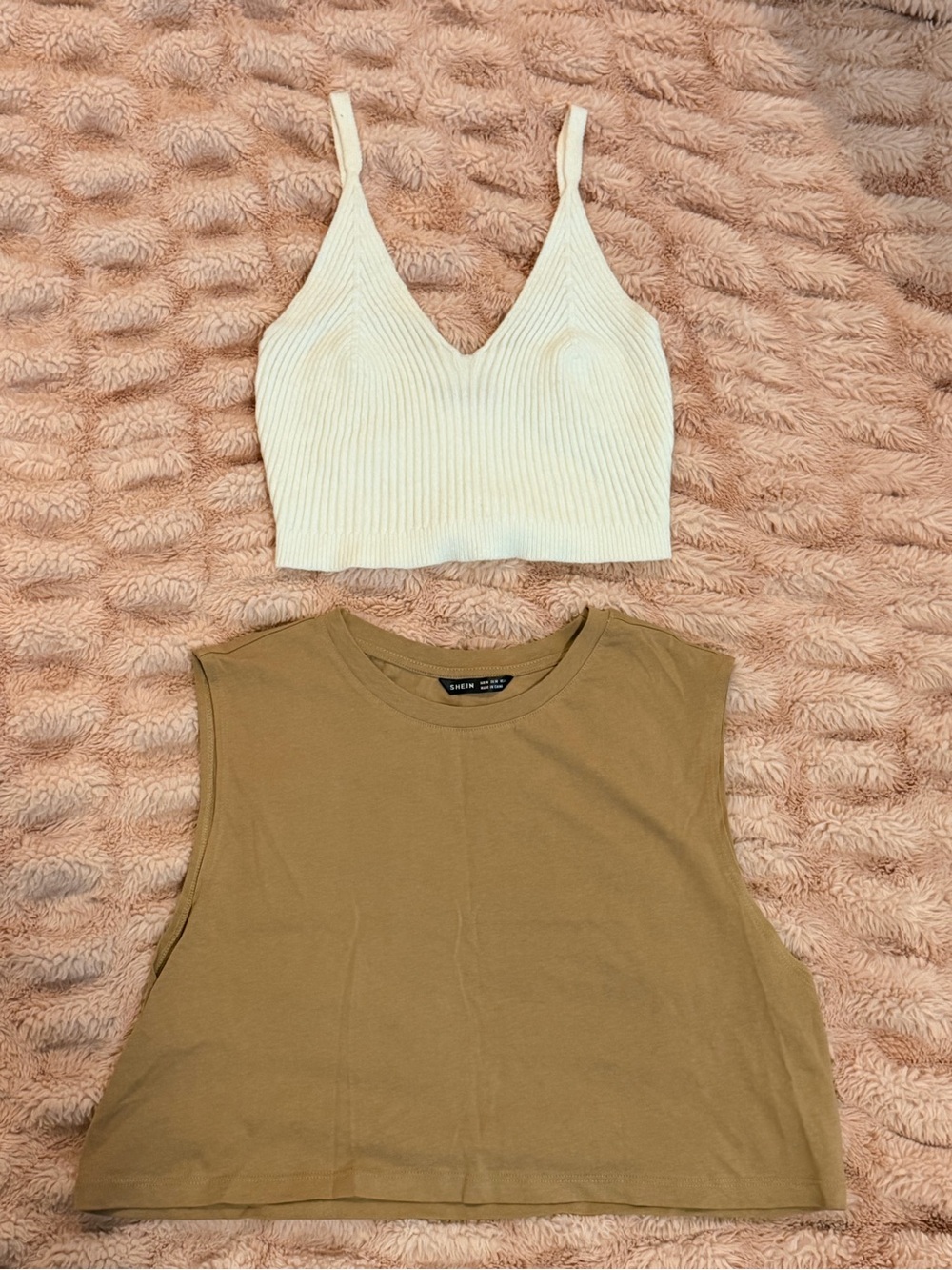 Crop Top Bundle - White Knit Top (Small) and Brown Top (Medium)